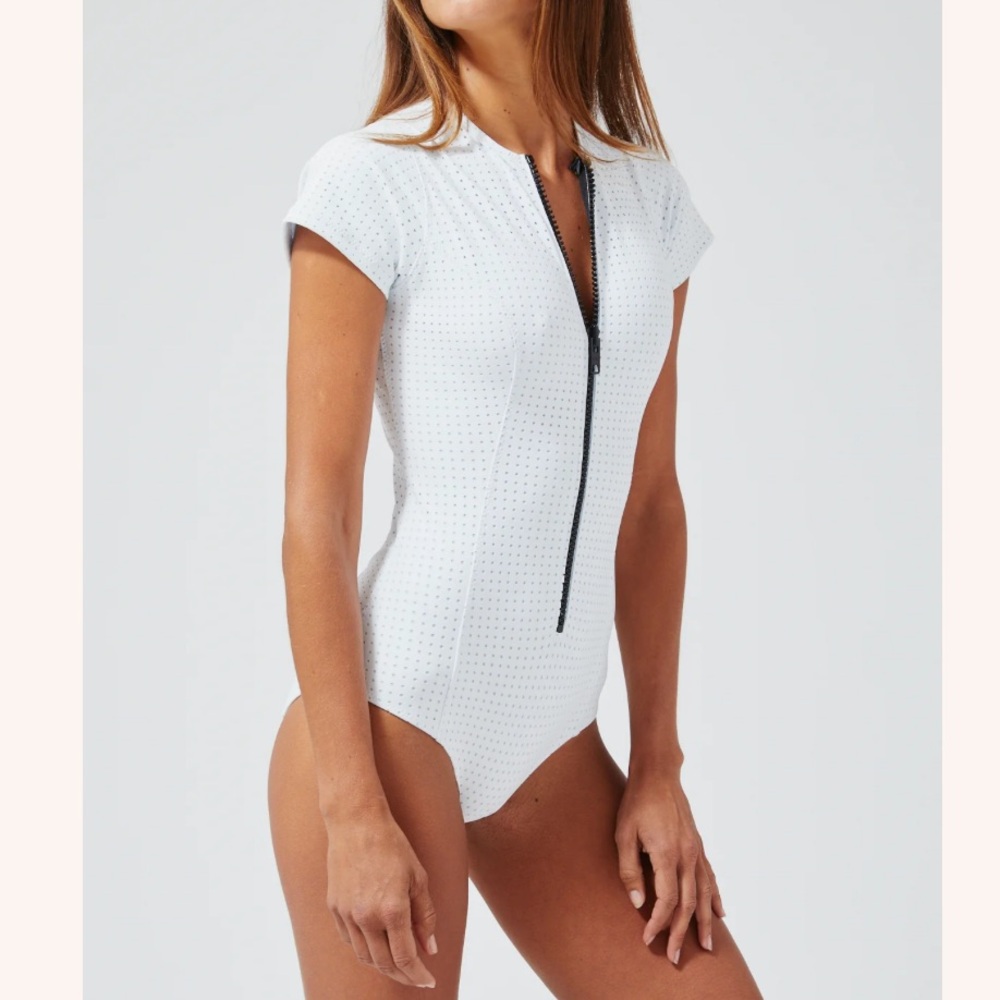 Lisa Marie Fernandez Farrah Maillot Perforated One Piece Blue White Sz 2 US 4-6